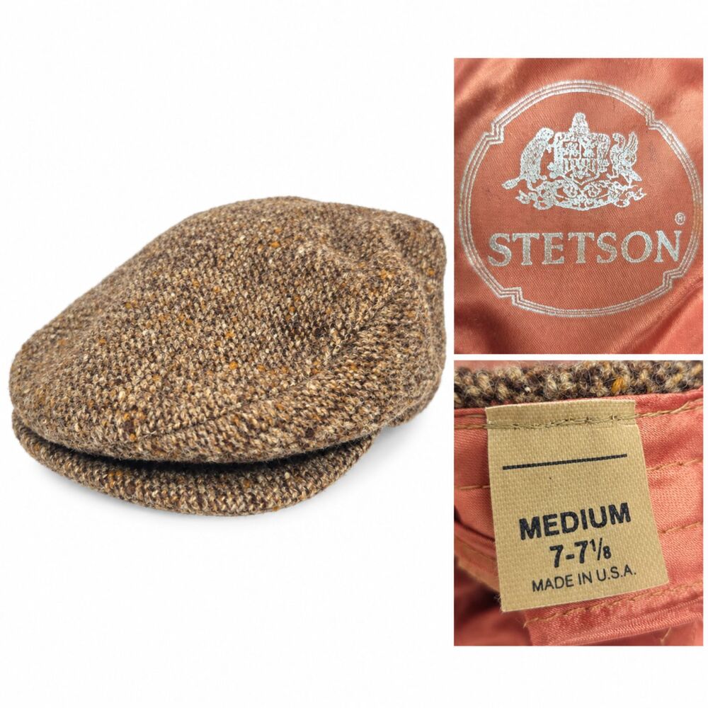 Stetson Brood Newsboy Golf Driver Snap Hat Brown Men's Medium Wool Nylon USA